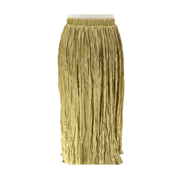 Esqualo Womens Gold Crinkle Pleated midi Skirt US 6 EU 36 Polyester Blend Lined - Picture 3 of 8